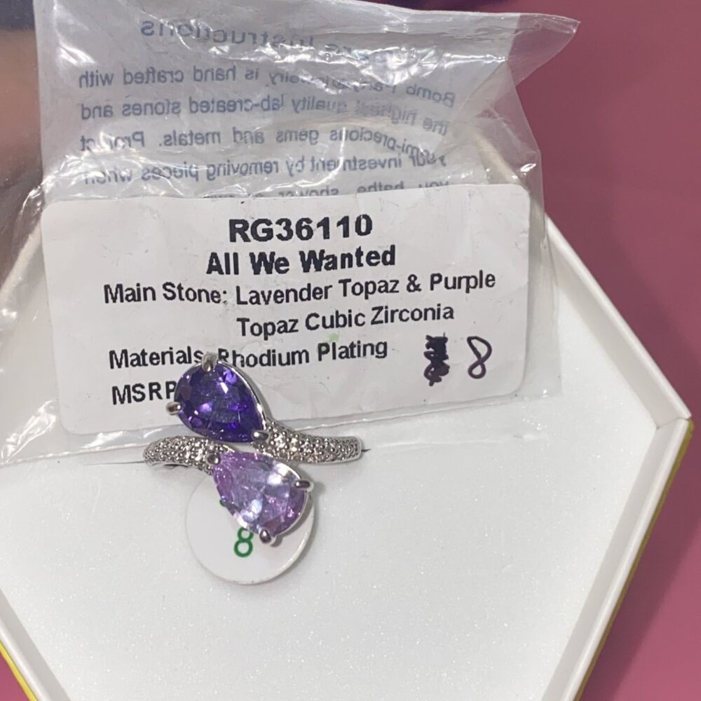 RG36110 All We Wanted Purple and Lavender Topaz and CZ Size 8 Rhodium Plating BP